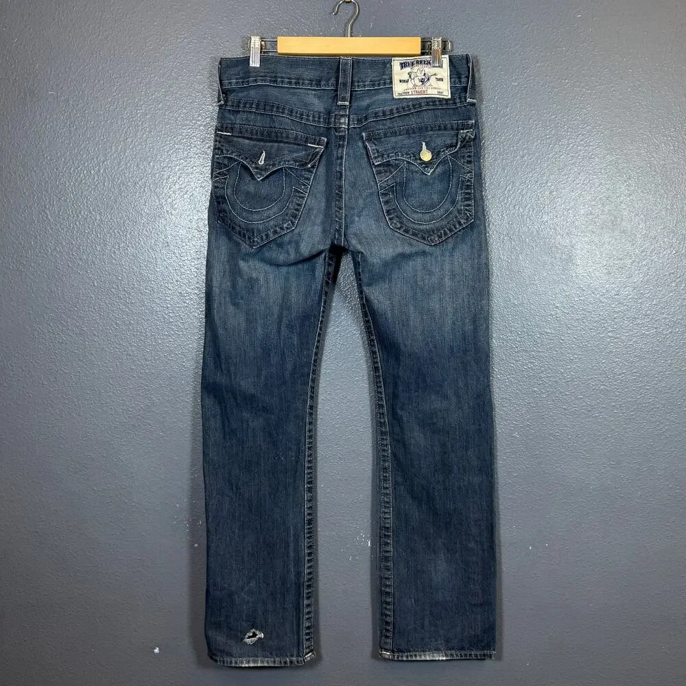 True Religion 35/32 men’s blue denim jeans baggy distressed pants
